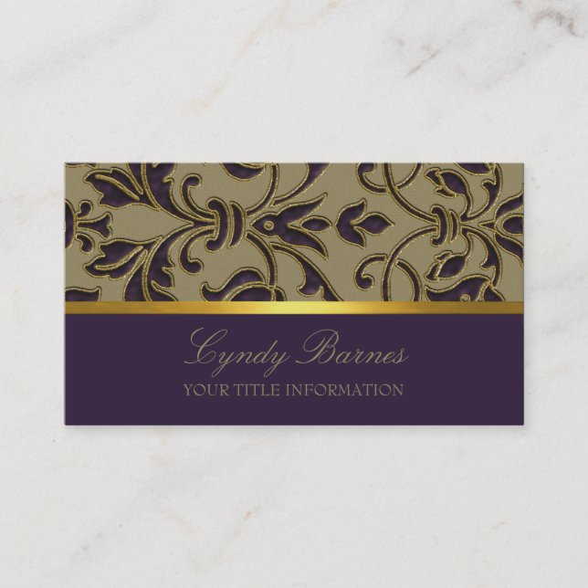 Plum Damask Business Card Visitenkarte (Vorderseite)
