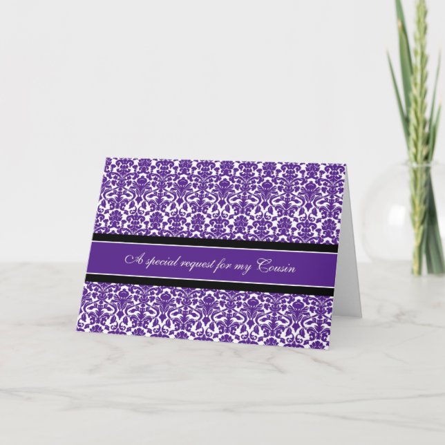 Plum Damask Cousin Bridesmaid Einladungskarte (Vorderseite)