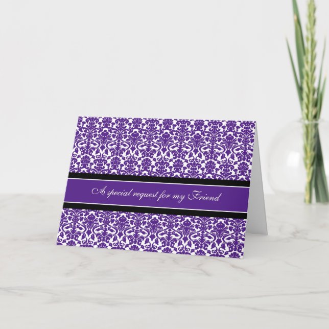 Plum Damask Friend Bridesmaid Einladungskarte (Vorderseite)