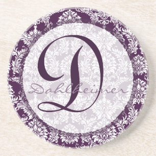 Plum Damask Monogram Wedding Anniversary Untersetz Untersetzer