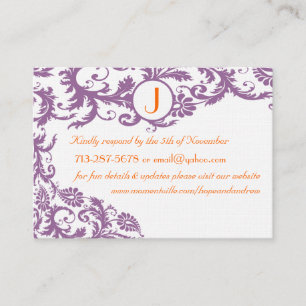 Plum Damask Orange Response und Website Cards Begleitkarte