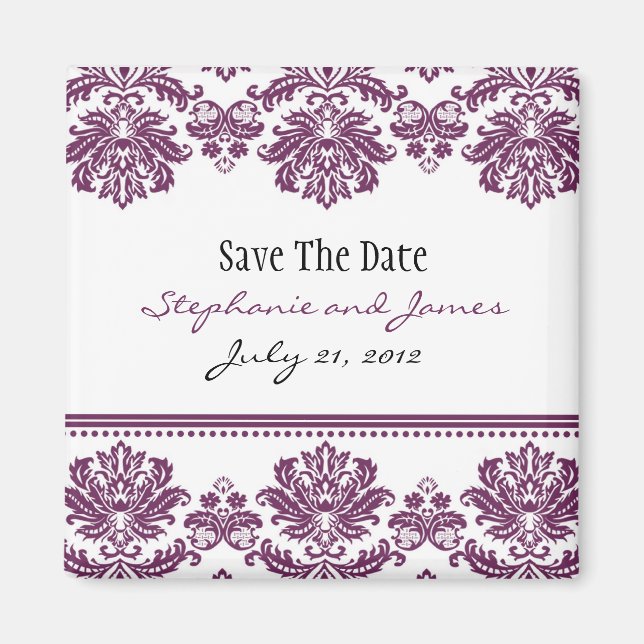 Plum Damask Save the Date Magnet (Vorne)