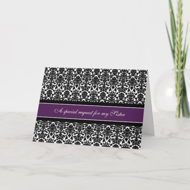 Plum Damask Sister Bridesmaid Invitation Card Einladung (Vorderseite)