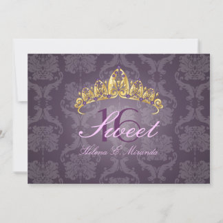 Plum Damask Sweet 16/ tiara/amethyst Einladungen