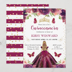 Plum Dress Blonde Princess Quinceanera Einladung