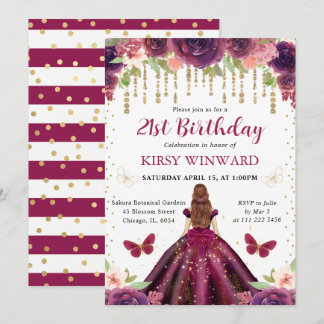 Plum Dress Red Haired Princess Birthday Einladung