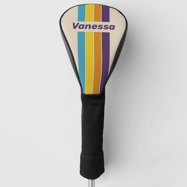 Plum Dust Rainbow Pin Striped with Name Golf Headcover (Vorderseite)