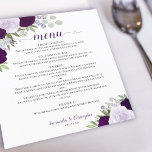Plum & Dusty Lila Rose Budget Wedding Menu<br><div class="desc">Diese wunderschönen Hochzeitsmenüs sind einfach,  elegant und stilvoll,  aber dennoch preisgünstig. Sie zeichnen sich durch ein rustikales boho chic-Design mit einem Skriptkalligraphietitel aus,  und handgemalte Aquarellfarben-Rose in staubigen lila- und Pflaumentönen. Im hinteren Teil befindet sich eine Reihe von Blume mit Gartengrün auf einem lila Hintergrund aus Marmor.</div>
