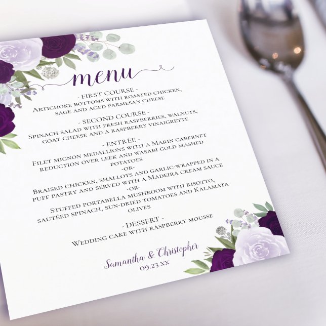 Plum & Dusty Lila Rose Budget Wedding Menu (Von Creator hochgeladen)