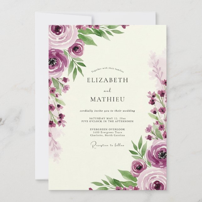 Plum Enchanting Romantic Wedding Einladung (Vorderseite)