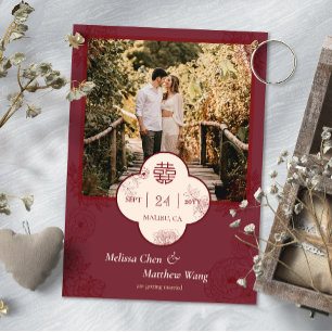 Plum Floral Chinese Wedding Foto Save the Date