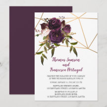 Plum floral Imitate Gold Geometric Wedding Einladu