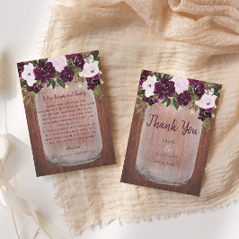 Plum Floral Rustic Wood Mason Jar Wedding Dankeskarte