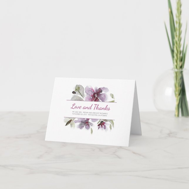 Plum Floral Watercolor Wedding Danke (Vorderseite)