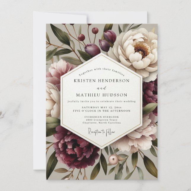 Plum Floral Whisper Wedding Einladung (Vorderseite)