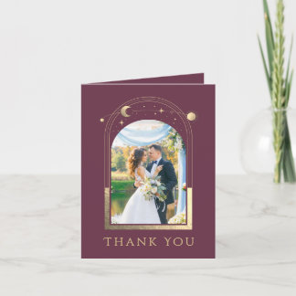 Plum Gold Celestial Photo Wedding Dankeskarte