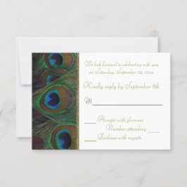 Plum, Gold Peacock Feathers RSVP Card Karte