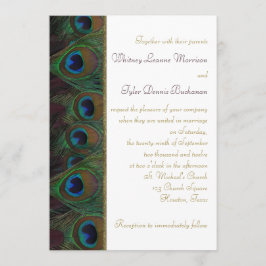 Plum, Gold Peacock Feathers Wedding Einladung