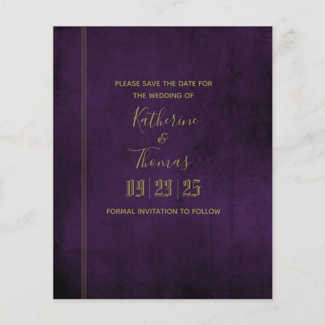 Plum & Gold Regal Save the Date Budget Flyer (Vorne)