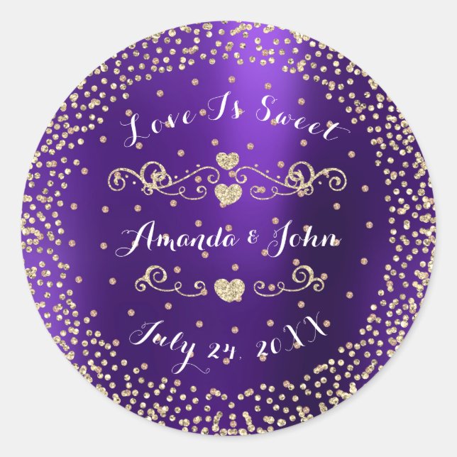 Plum Gold Rose Glitzer Save the Date Liebe ist süß Runder Aufkleber (Vorderseite)