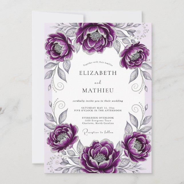 Plum Graceful Botanical Wedding Einladung (Vorderseite)