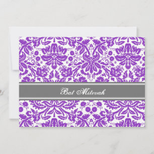 Plum Gray Damask Bat Mitzvah Einladungen
