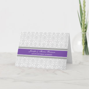 Plum Grey Damask Just Married Announccard Ankündigung