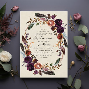 Plum Harvest Floral First Communation Einladung