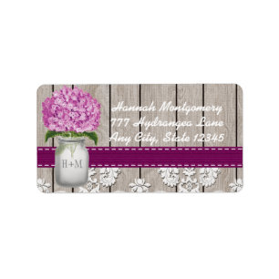 Plum Hydrangea Mit Monogramm Mason Jar Adressaufkleber