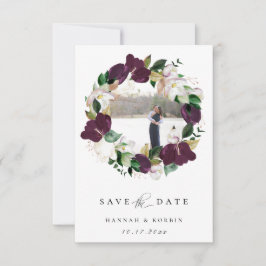 Plum Ivory Floral Wreath Foto Save the Date Ankündigung