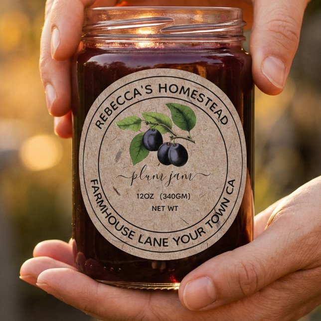 Plum Jam Kraft Paper Canning Jar Labels Runder Aufkleber (Von Creator hochgeladen)