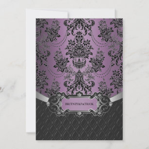 Plum Lapis Lila Black Damask Einladungen