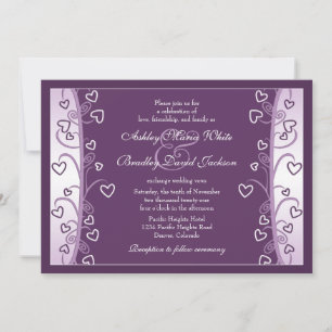 Plum Lavender Lila Hearts Wedding Einladung