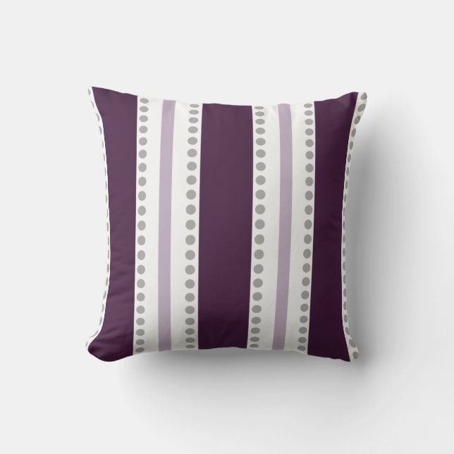Plum Lavender White Stripes Gray Polka Dots | Kissen (Vorderseite)