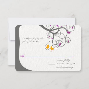 Plum Leaf Tree Love Bird Wedding Einladung