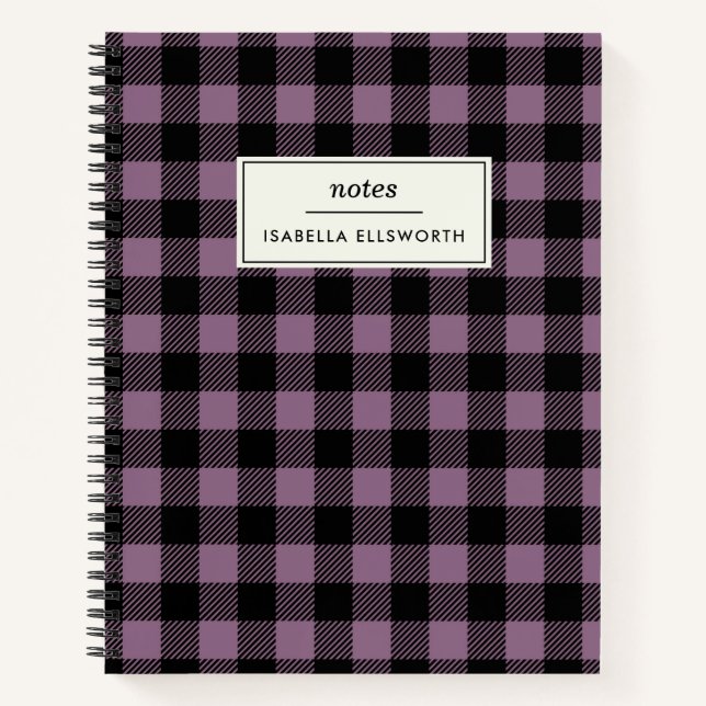 Plum Lila Black Buffalo Karo Kariert Personalisier Notizbuch (Vorderseite)
