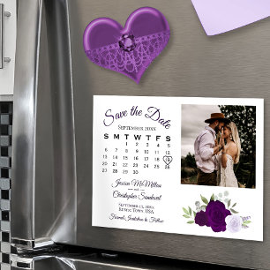Plum Lila Blumenkalender & Foto Save the Date Magneteinladung