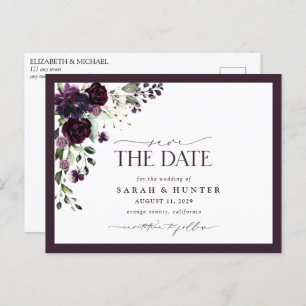 Plum Lila Blumenschrift Wedding Save the Date Einladungspostkarte