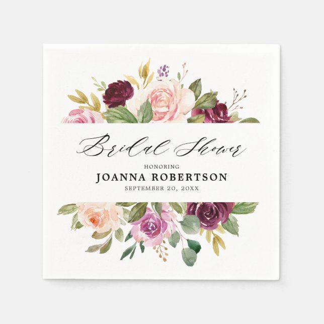 Plum Lila Blush Pink Botanisches Brautparty Serviette (Vorderseite)
