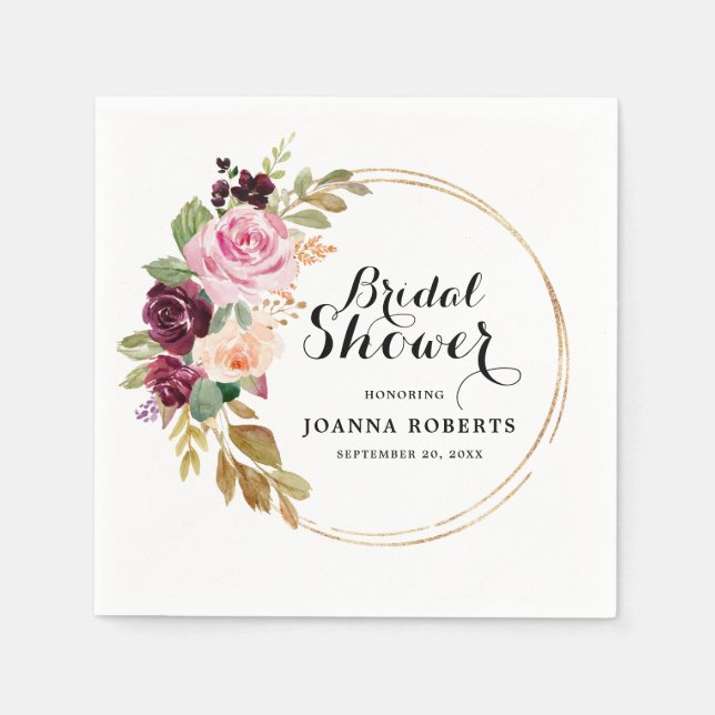 Plum Lila Blush Pink Botanisches Brautparty Serviette (Vorderseite)