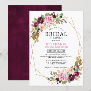 Plum Lila Blush Pink Floral Brautparty Einladung