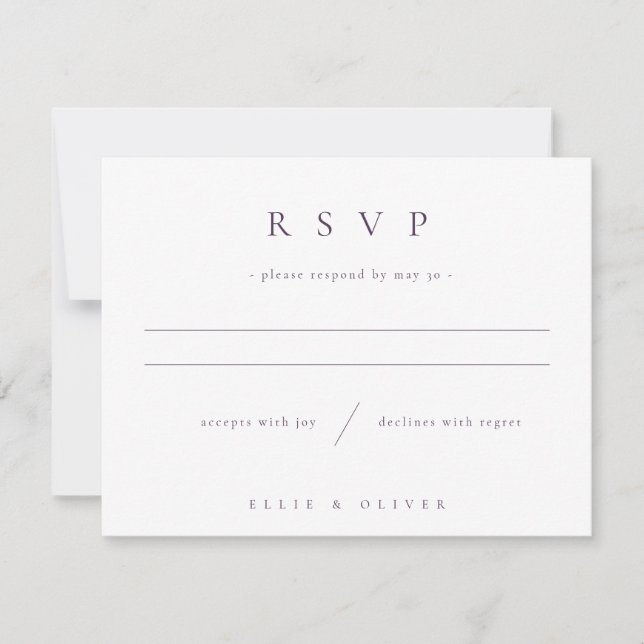 Plum Lila Boho Foto Wedding Modern RSVP Karte (Vorderseite)