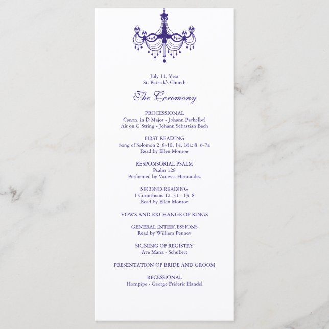 Plum Lila Chandelier Wedding Program Programm (Vorderseite)