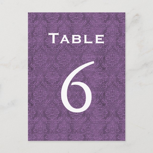 Plum Lila Damask Wedding Tischnummer 6 C205 (Vorderseite)