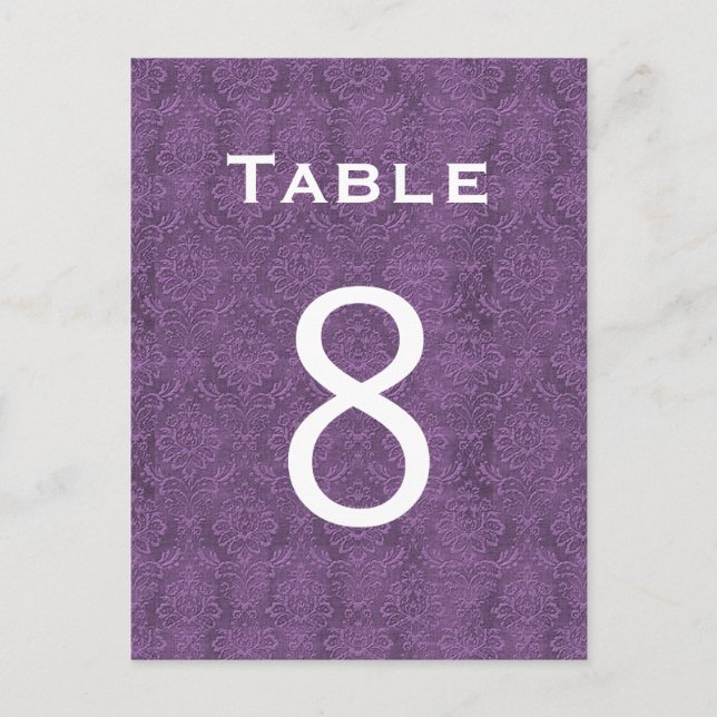 Plum Lila Damask Wedding Tischnummer 8 C207 (Vorderseite)
