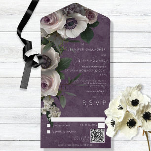 Plum Lila Elegant Floral Modern QR Code All In One Einladung