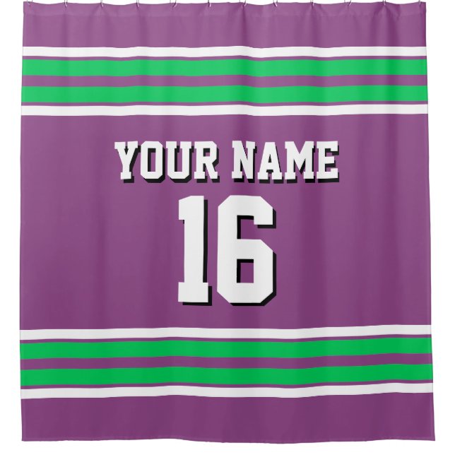 Plum Lila Emerald Green Stripes Sports Jersey Duschvorhang (Vorderseite)
