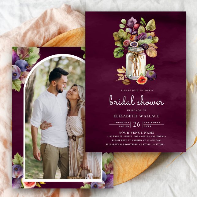 Plum Lila Fig Mason Jar Foto Brautparty Einladung (Von Creator hochgeladen)