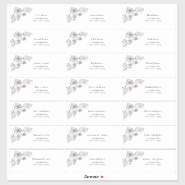 Plum Lila Floral Line Art Guest Address Aufkleber (Blatt)