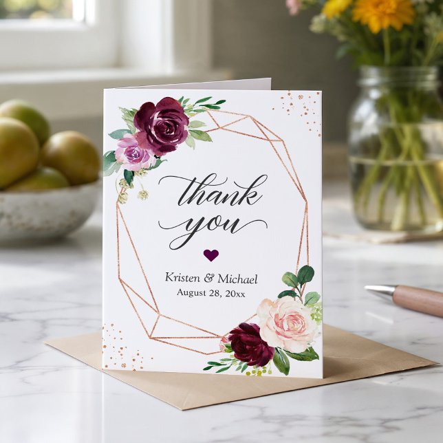 Plum Lila floral Modern Geometric Frame Dankeskarte (Von Creator hochgeladen)
